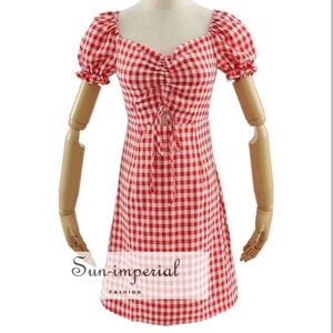 Sun imperial a-line draw string puff sleeved mini dress with cut out detail